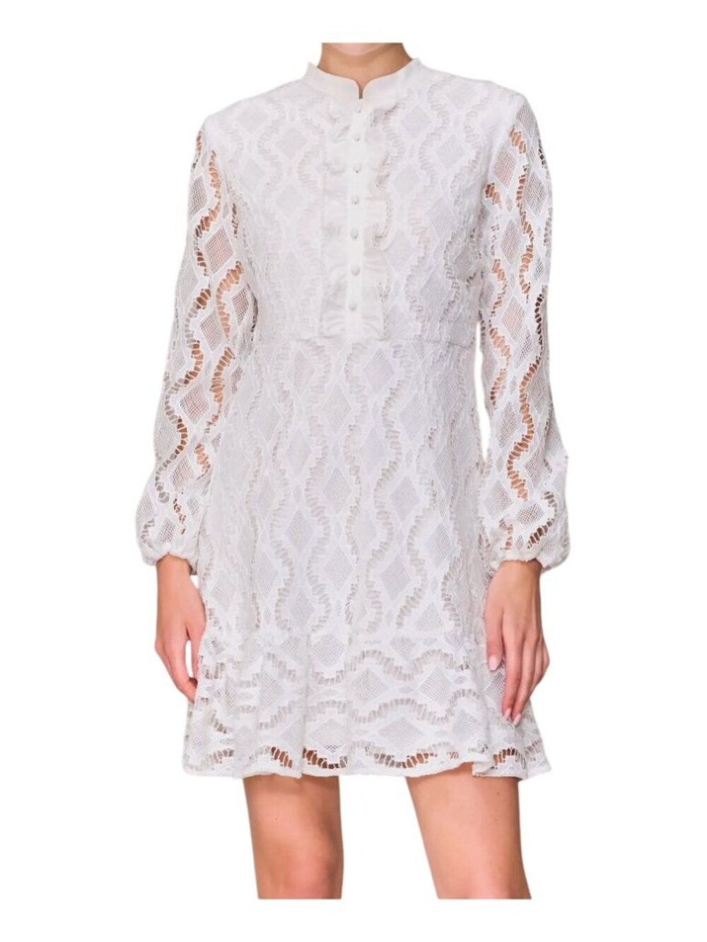 NWT Melloday White Wavy Lace Long Sleeve Mini Dress XS MSRP $128